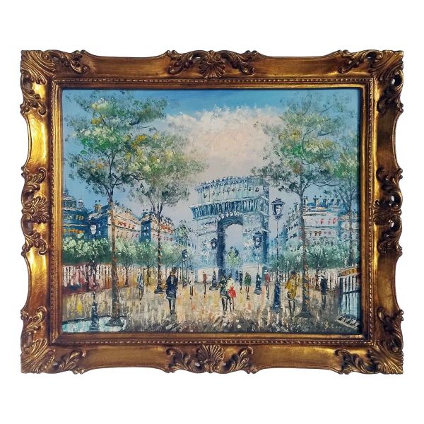 Hand-Painted Oil Painting on Canvas 50x60 cm Arc de Triomphe Made in Italy
