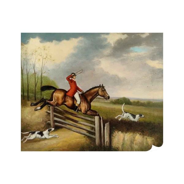 Handgeschilderd Olie op Doek 50x60 cm Sprongetje Hek Jacht Made in Italy