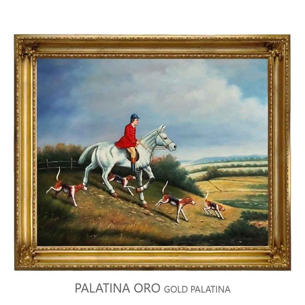 Hand-Painted Oil on Canvas Frame 50x60 cm Knight and Dogs Made in Italy