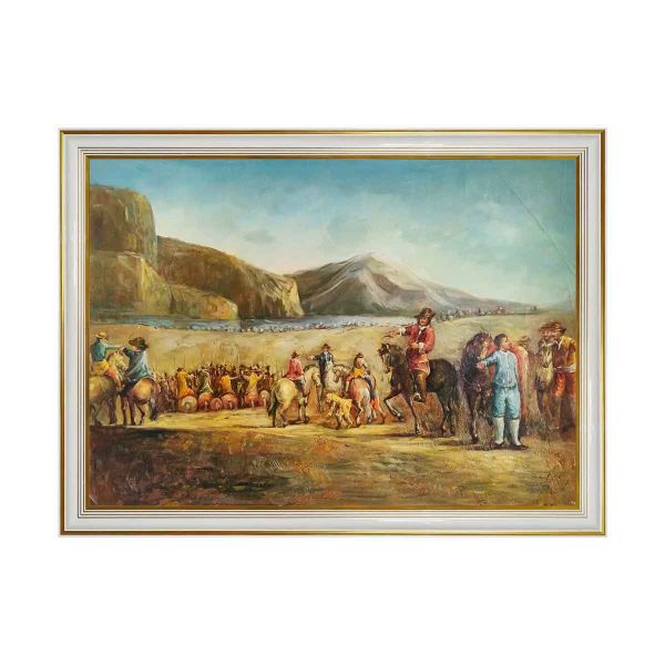Hand-Painted Oil Painting on Canvas Frame 70x50 cm Historical Scene Made in Italy