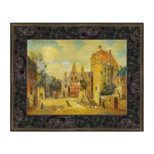 Olie op Ambachtelijk Paneel 30x40 cm Het Uitzicht op het Dorp Made in Italy
