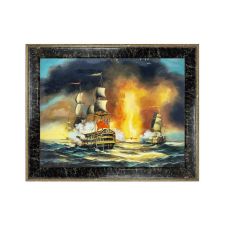 Oil Painting on Canvas 30x40 cm Vessels in Flames Handmade Made in Italy
