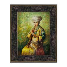 Oil on Table Ethnic Flute Player 30x40 cm With Frame Made in Italy