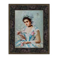 Oil Painting on Table Lady with Letter 19th Century 30x40 cm Made in Italy