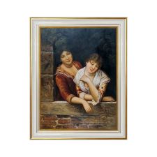Oil painting on Table Women at the Window Murillo 30x40 cm Made in Italy