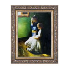 Quadro Olio op Tafel Meisje Kamer Licht Achttiende Eeuw 30x40 cm Made in Italy
