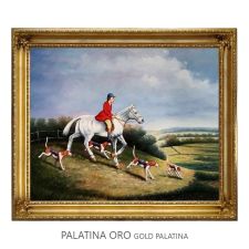 Hand-Painted Oil on Canvas Frame 50x60 cm Gray Horse and Dogs Made in Italy