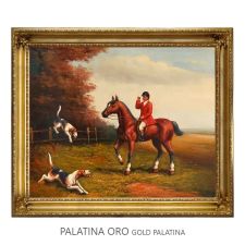 Hand-Painted Oil on Canvas Frame 50x60 cm Hunting Scene and Hounds Made in Italy