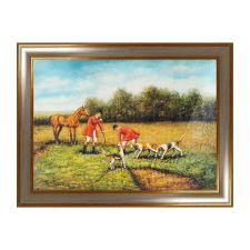 Hand-Painted Oil Painting on Canvas Frame 70x50 cm Hunters Feet Made in Italy