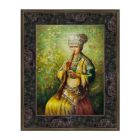 Oil on Table Ethnic Flute Player 30x40 cm With Frame Made in Italy