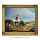 Handgeschilderd Oliedoek Schilderij 50x60 cm Ruiter en Honden Made in Italy