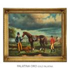 Handgeschilderd Olieschilderij op Doek 50x60 cm Stal Scène Made in Italy