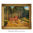Hand-Painted Oil on Canvas Picture 50x60 cm Hunters in the Woods Made in Italy