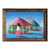 Oil Painting Frame 70x50 cm A. Tartari Flower Market Canvas Made in Italy