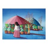 Oil Painting Frame 70x50 cm A. Tartari Flower Market Canvas Made in Italy