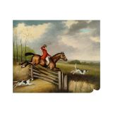 Hand Painted Oil on Canvas 50x60 cm Jump Fence Hunting Made in Italy