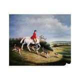 Hand-Painted Oil on Canvas 50x60 cm Gray Horse and Dogs Made in Italy