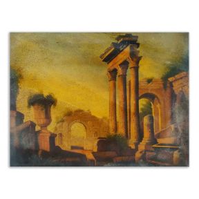 Handgeschilderd Olie op Paneel 40x30 cm Landschap Romeinse Ruïnes Made in Italy