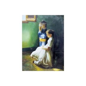 Hand-Painted Oil on Canvas 30x40 cm Reproduction Hvile Made in Italy