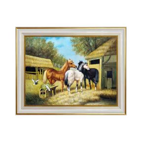 Quadro Olio op Tafel 30x40 cm Paarden Stal Pastorale Made in Italy