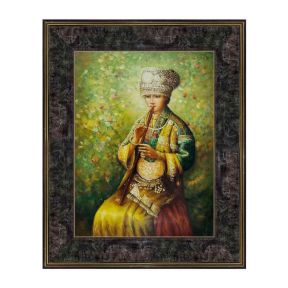 Olie op Tafel Muzikant Fluit Etnisch 30x40 cm Met Lijst Made in Italy