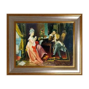 Olie op Doek Galante Scène 18e Eeuw 30x40 cm met Lijst Made in Italy