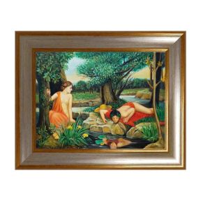 Quadro olieverf op Tafel Narciso bij de Bron Mythologie 30x40 cm Made in Italy