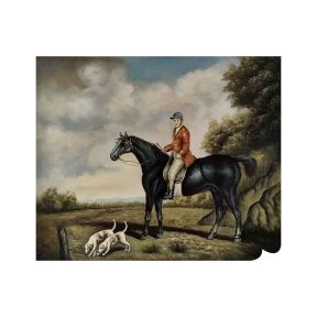 Handgeschilderd Olie op Doek 50x60 cm Ruiter op Zwarte Paard Made in Italy