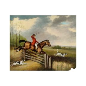 Handgeschilderd Olie op Doek 50x60 cm Sprongetje Hek Jacht Made in Italy