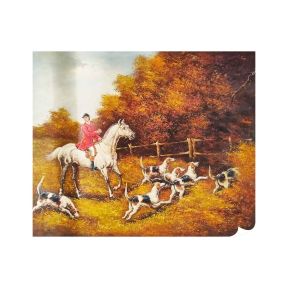 Handgeschilderd Olie op Doek 50x60 cm Ruiter en Hondenpak Made in Italy