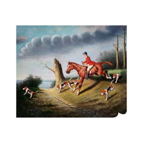 Handgeschilderd Olie op Doek 50x60 cm Paardrennen en Hounds Made in Italy