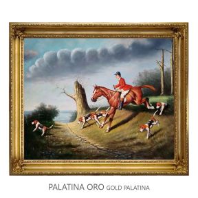 Handgeschilderd Olieschilderij op Doek 50x60 cm Paardenrace en Hounds Made in Italy