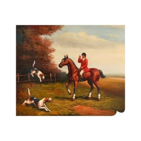 Olie op Doek Handgeschilderd 50x60 cm Jacht- en Houndscène Made in Italy