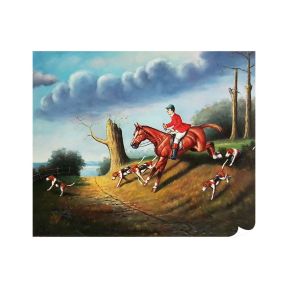 Olie op Doek Handgeschilderd 50x60 cm Galop en Hounds Made in Italy