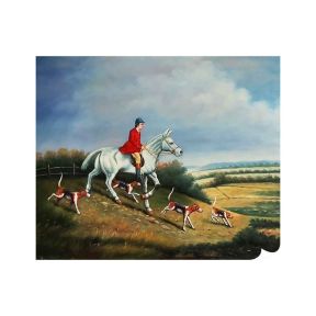 Olie op Doek Handgeschilderd 50x60 cm Ruiter en Honden Made in Italy