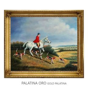 Handgeschilderd Oliedoek Schilderij 50x60 cm Ruiter en Honden Made in Italy