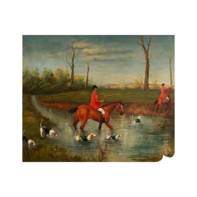 Olie op Doek Handgeschilderd 50x60 cm Doorsteek van de Rivier met Hounds Made in Italy