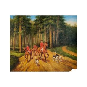 Olieverf op Doek Handgeschilderd 50x60 cm Jagers in het Bos Made in Italy