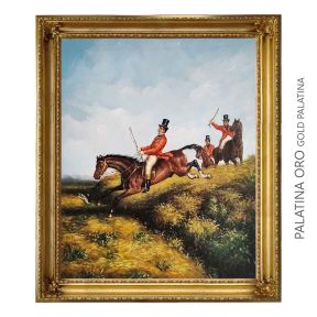 Hand-Painted Oil on Canvas Frame 50x60 cm Hurdle Jump Made in Italy