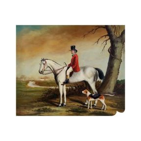 Olie op Doek Handgeschilderd 50x60 cm Grijze Paard en Jachthond Made in Italy