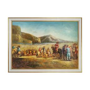 Hand-Painted Oil Painting on Canvas Frame 70x50 cm Historical Scene Made in Italy