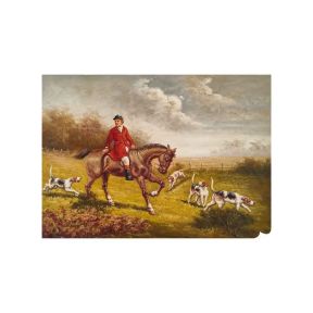 Hand-Painted Oil on Canvas 70x50 cm Fox Hunting and Hounds Made in Italy