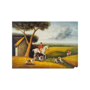 Hand-Painted Oil on Canvas 70x50 cm Fox Hunting Hounds Made in Italy