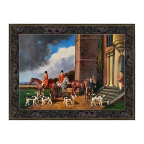 Hand-Painted Oil Painting on Canvas Frame 70x50 cm Hunting Gathering Made in Italy