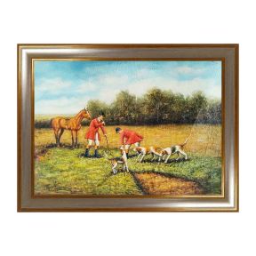 Hand-Painted Oil Painting on Canvas Frame 70x50 cm Hunters Feet Made in Italy