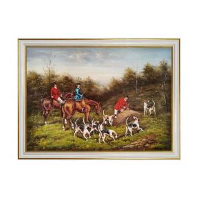 Hand-Painted Oil Painting on Canvas Frame 70x50 cm Hunting Forest Made in Italy