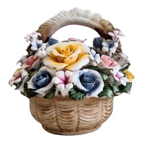 Hand-Painted Porcelain Basket 15x15 cm Capodimonte Style Made in Italy
