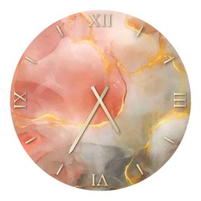 Wall Clock in Pink Marble Resin, Gray and Gold ORL 011 Made in Italy