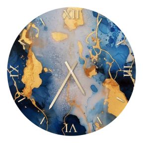 Wall Clock in Gold and Blue Marble Resin ORL 014 Made in Italy