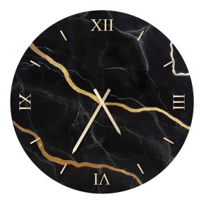 Black and Gold Marble Resin Wall Clock ORL 018 Made in Italy